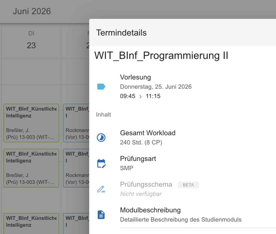 Stunden- und Prüfungsplan